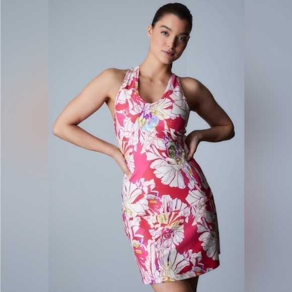 NWT Natori Josie Solstice Floral Poppy Tennis Dress Back-Cutout Pink Poppy - Picture 1 of 12